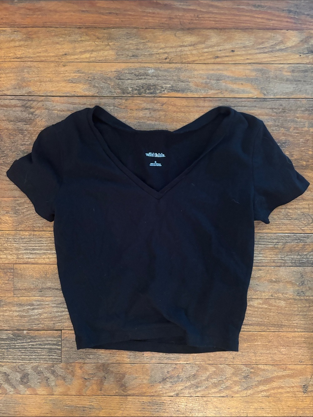 wild fable Black V-Neck Cropped Tee